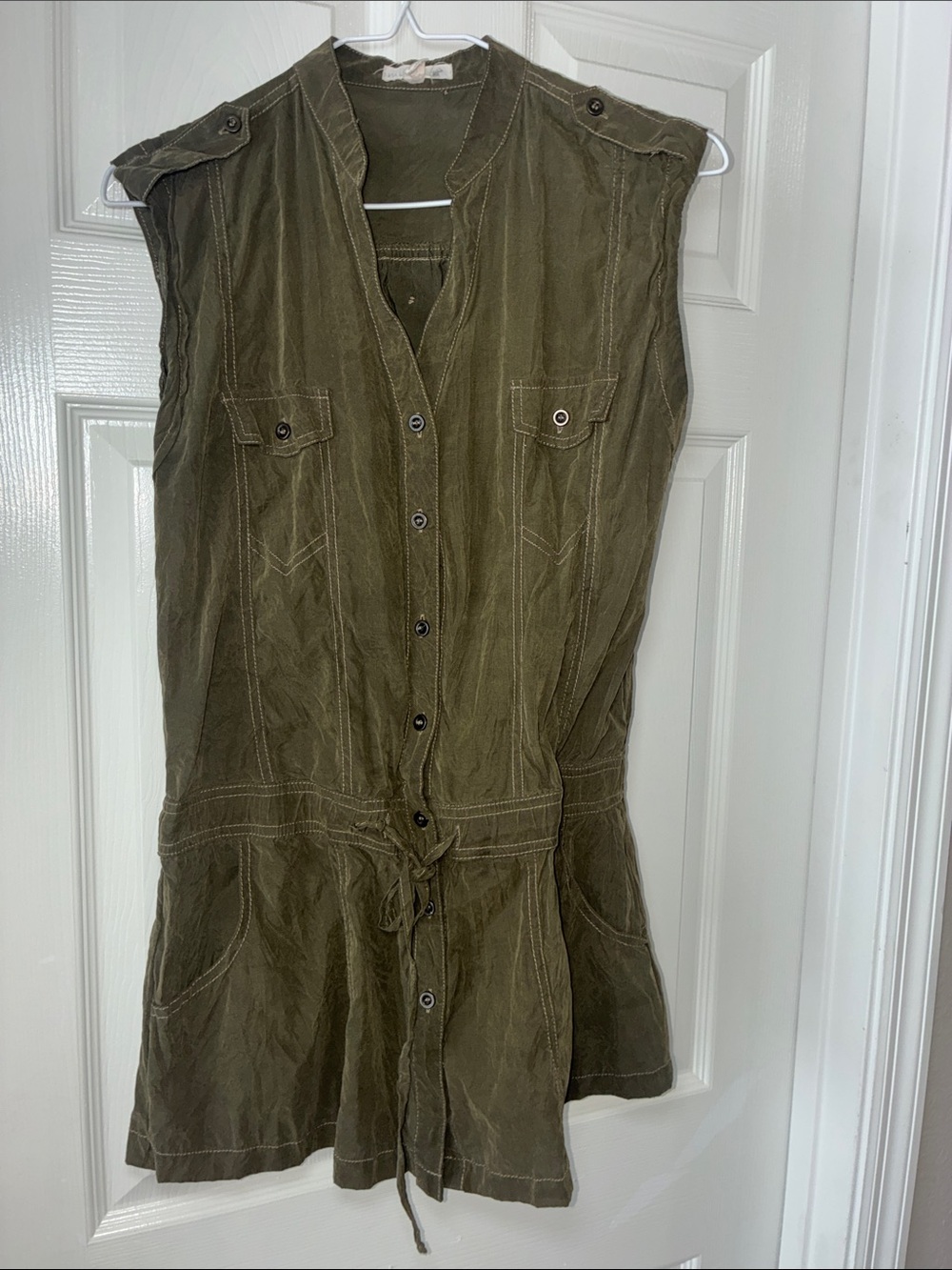 Mine Y2K Military Green Sleeveless Utility Shirt Dress